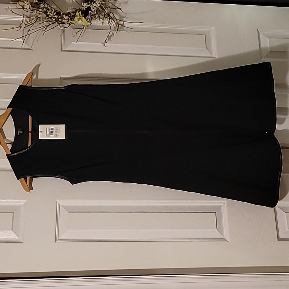Raoul Front Zipp Black Midi Dress With Leather Trim